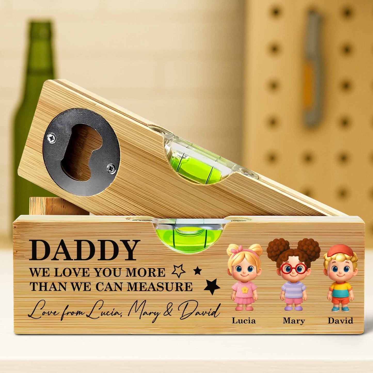 Daddy We Love You More Than We Can Measure, Spirit Level With Cartoon Figures