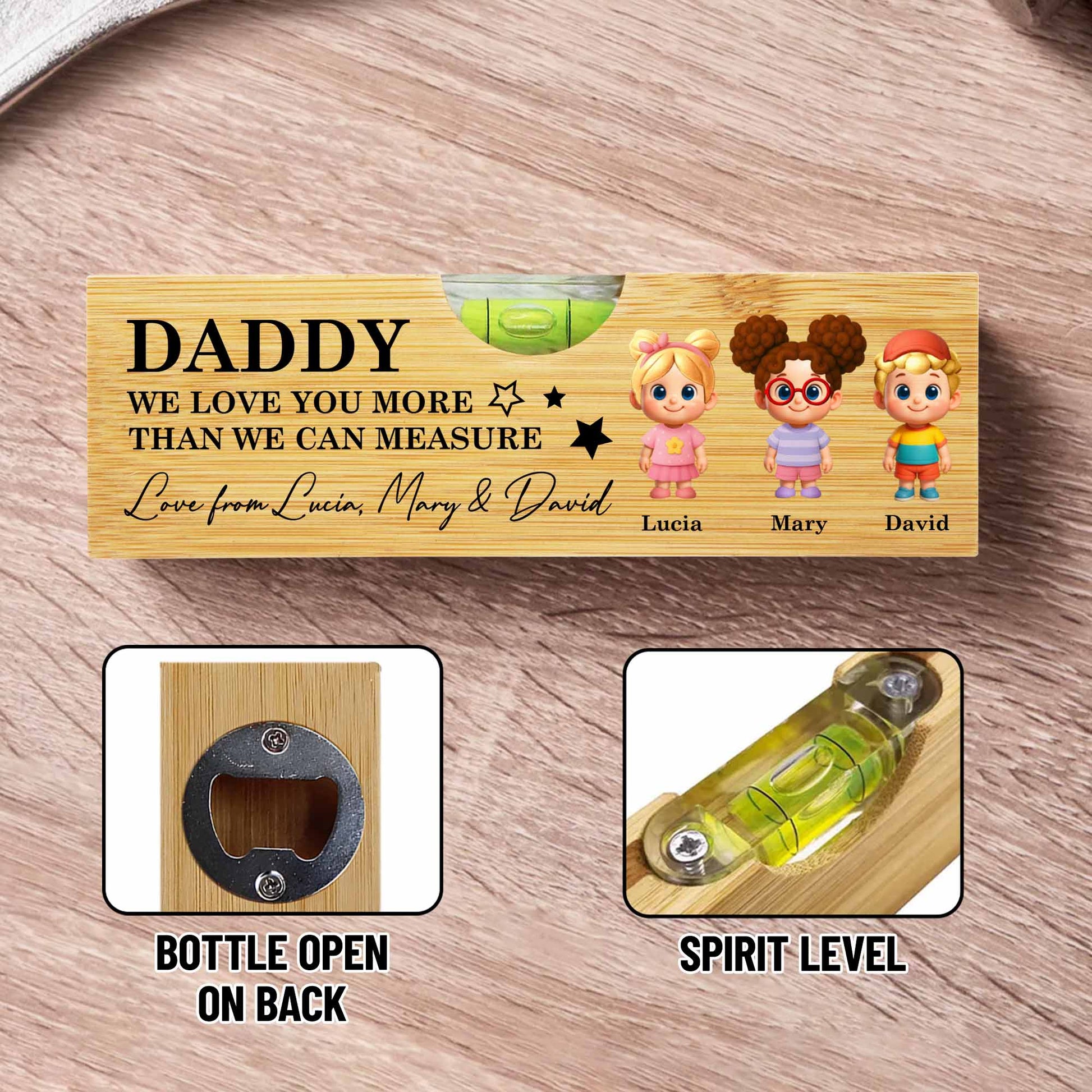 Daddy We Love You More Than We Can Measure, Spirit Level With Cartoon Figures