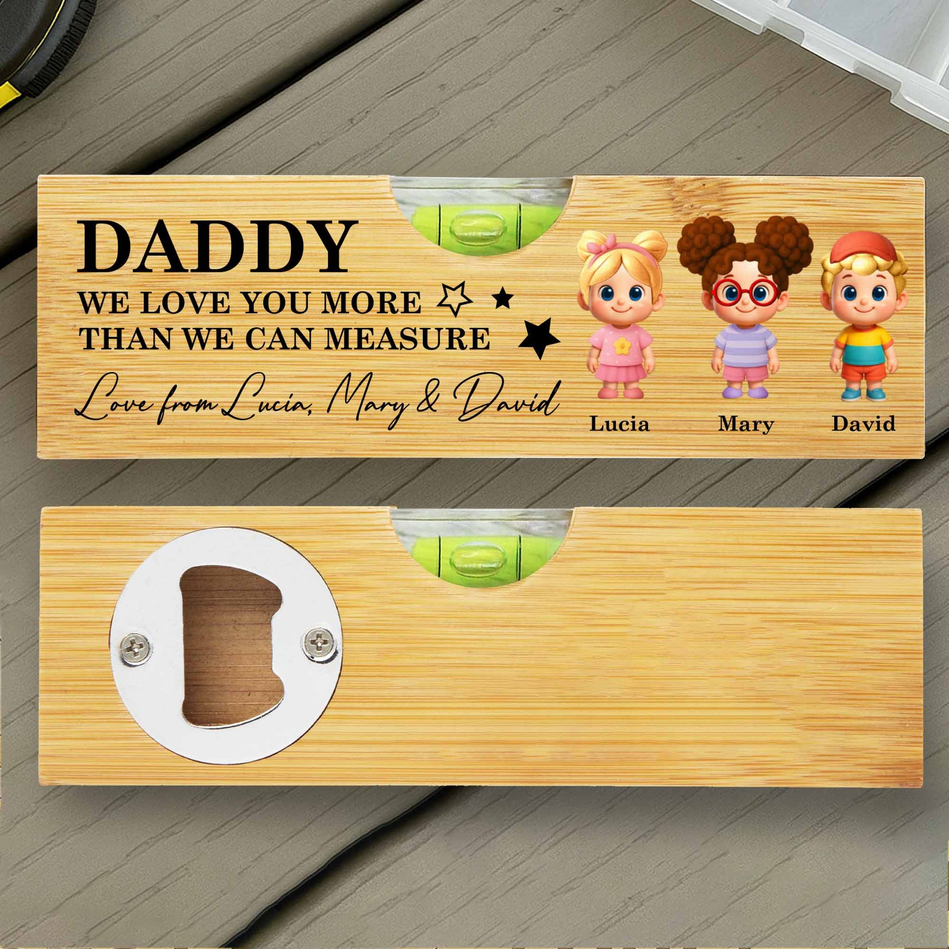 Daddy We Love You More Than We Can Measure, Spirit Level With Cartoon Figures