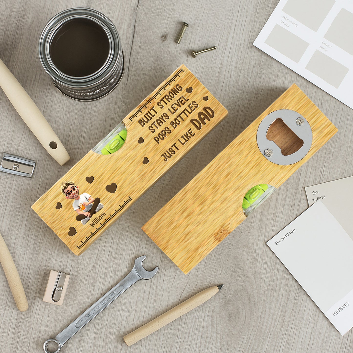 Built Strong Stays Level Pops Bottles Just Like Dad