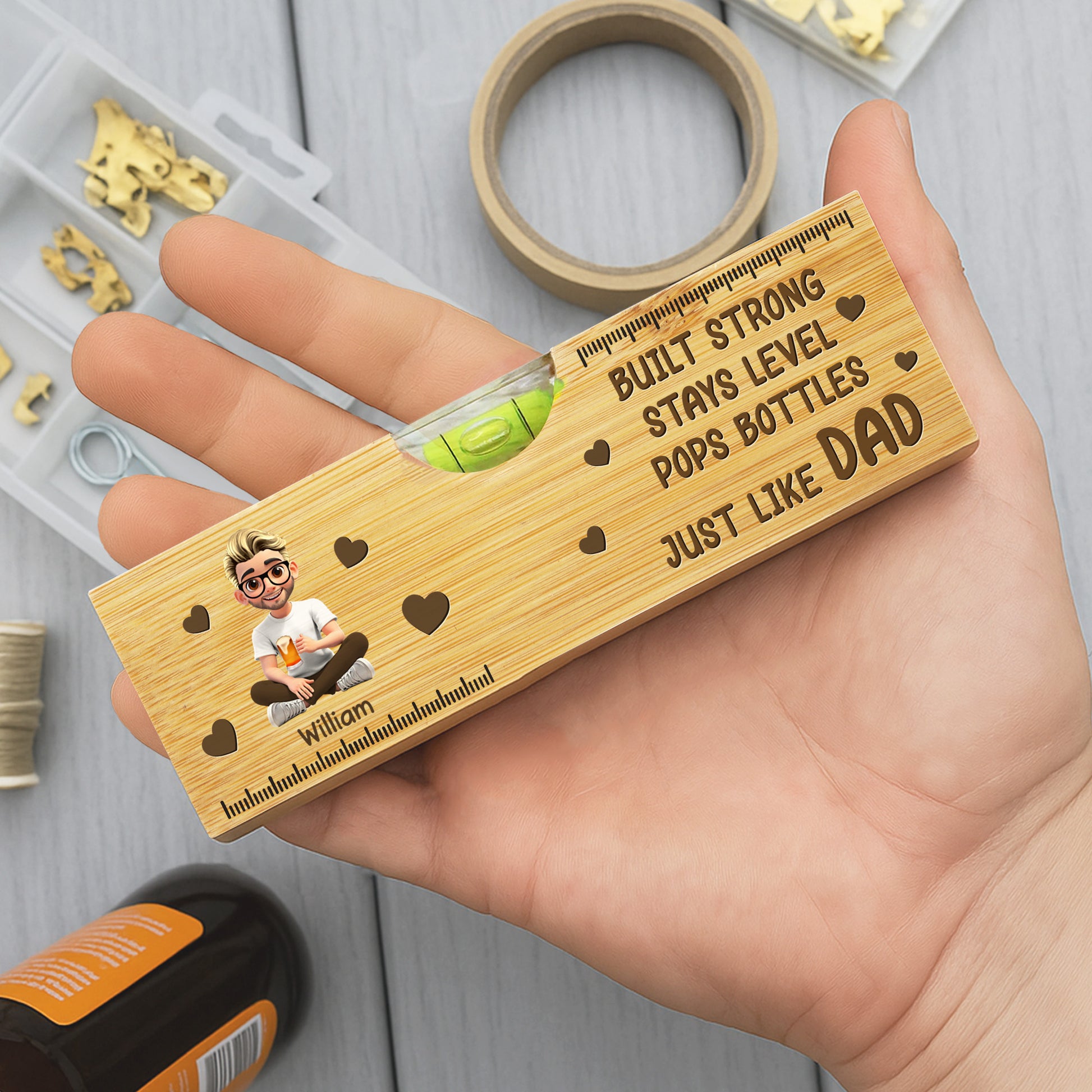 Built Strong Stays Level Pops Bottles Just Like Dad