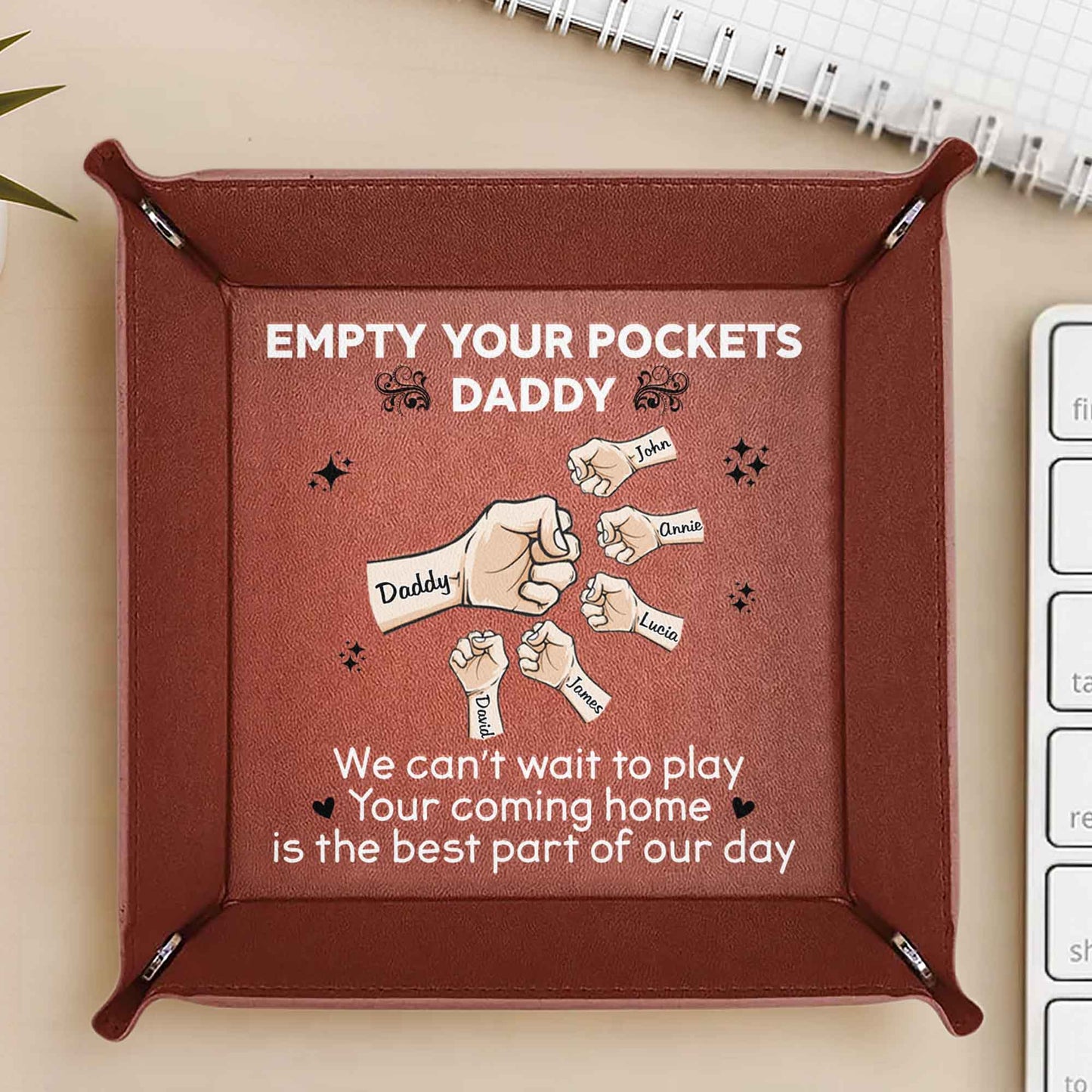 Empty Your Pockets Daddy, Hands And Paper Notes Design