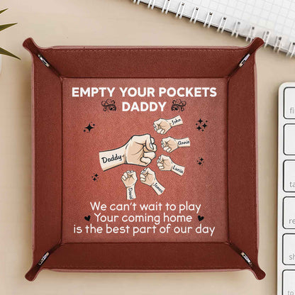 Empty Your Pockets Daddy, Hands And Paper Notes Design