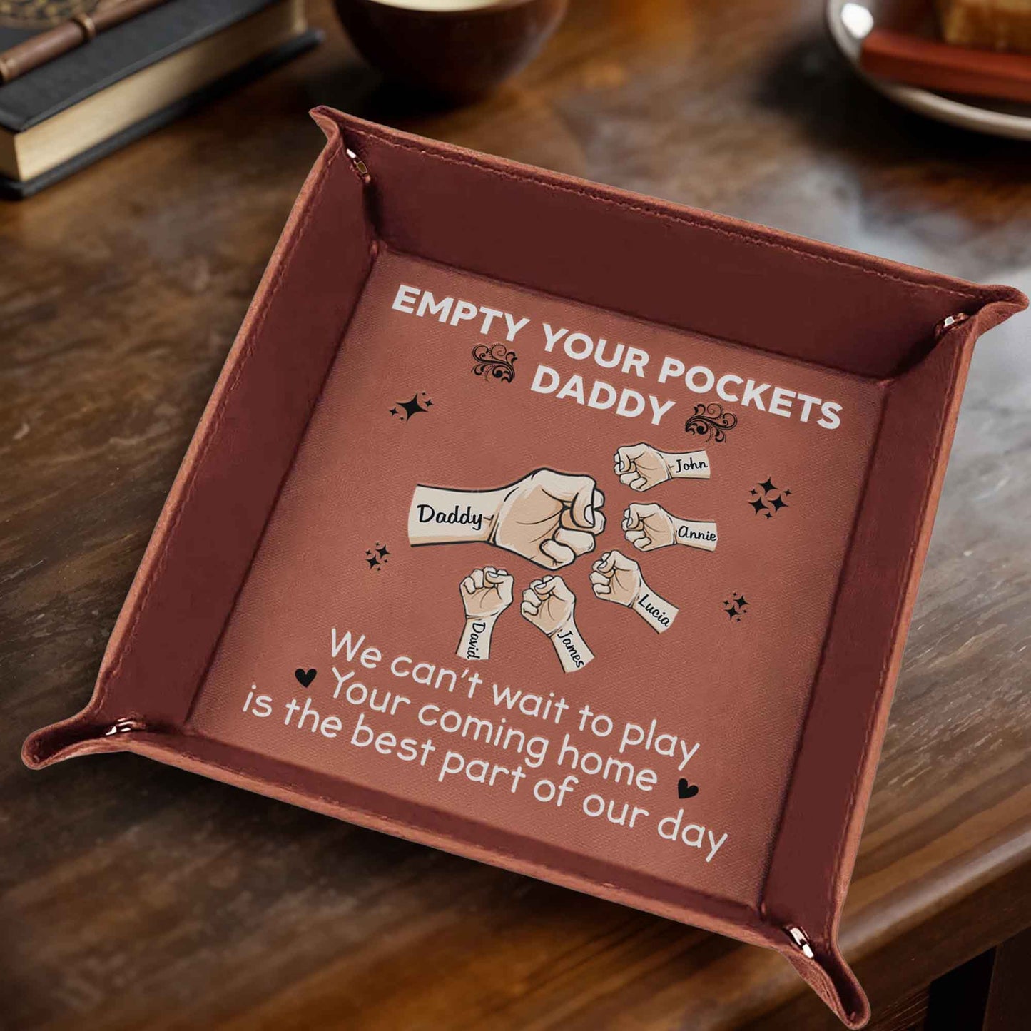 Empty Your Pockets Daddy, Hands And Paper Notes Design