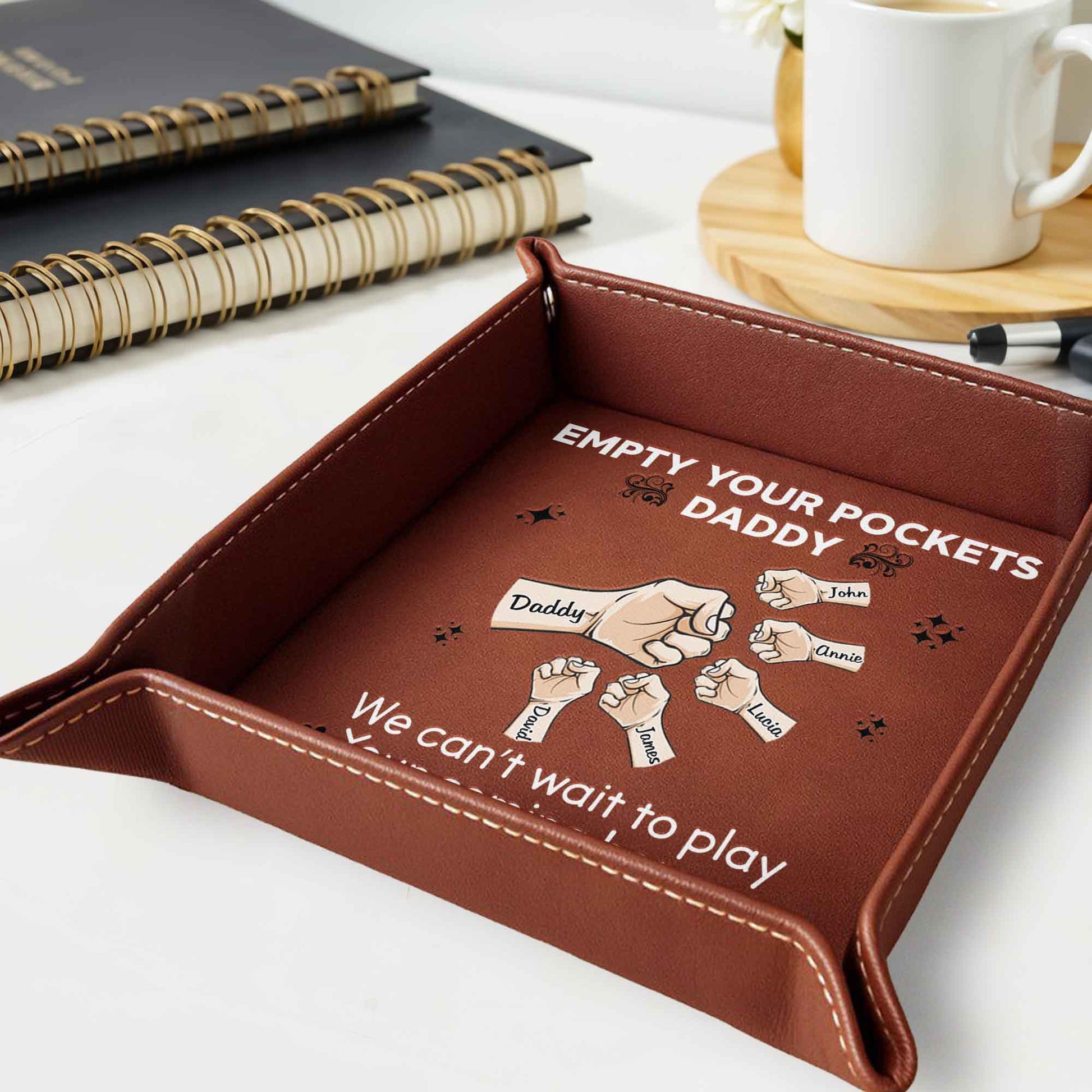 Empty Your Pockets Daddy, Hands And Paper Notes Design