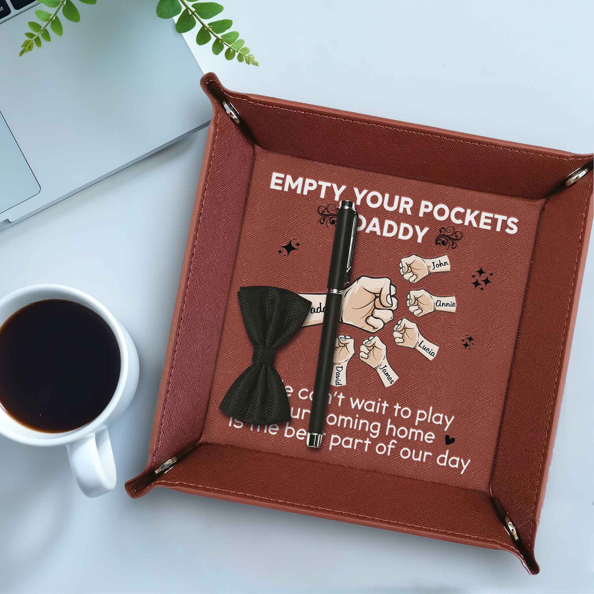 Empty Your Pockets Daddy, Hands And Paper Notes Design