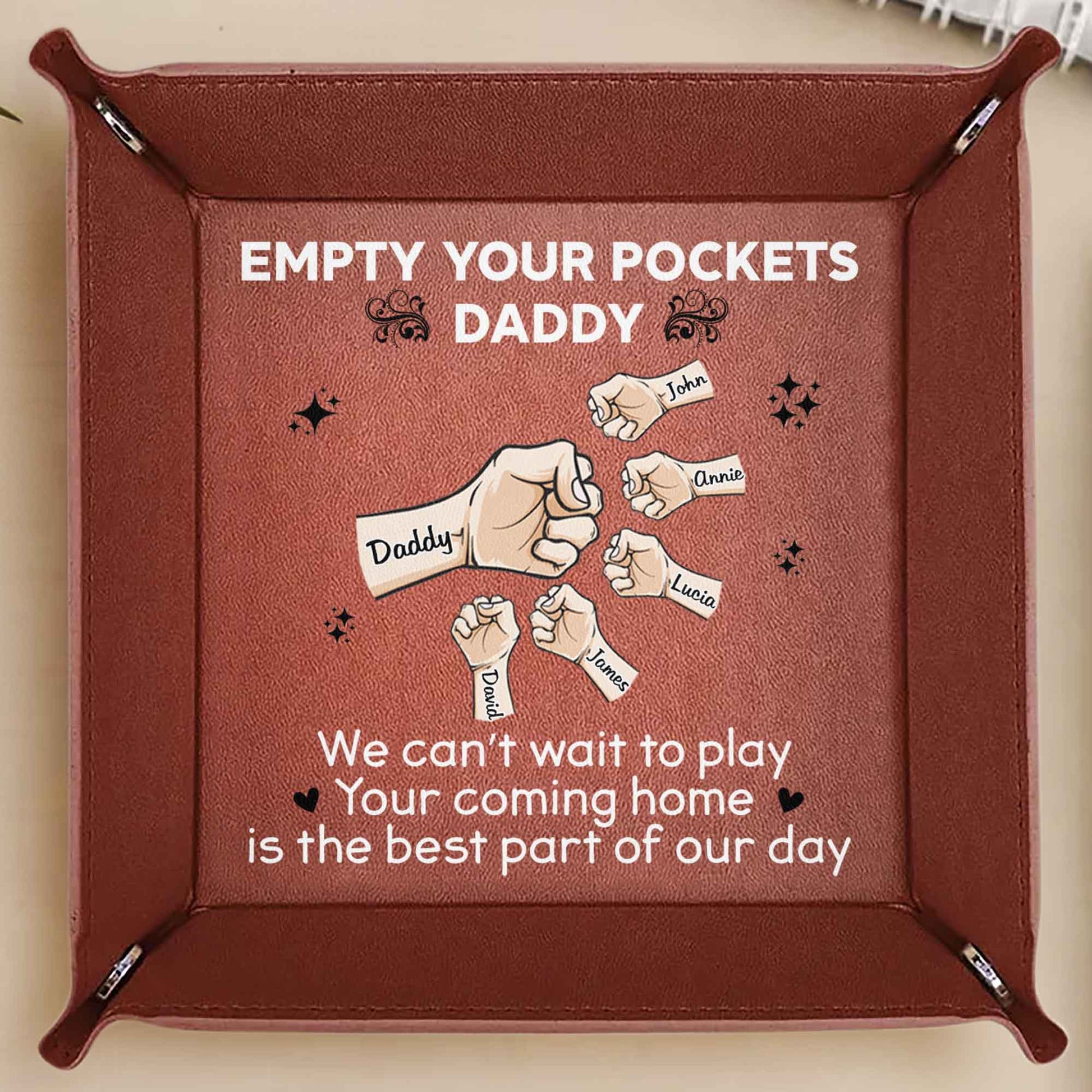 Empty Your Pockets Daddy, Hands And Paper Notes Design