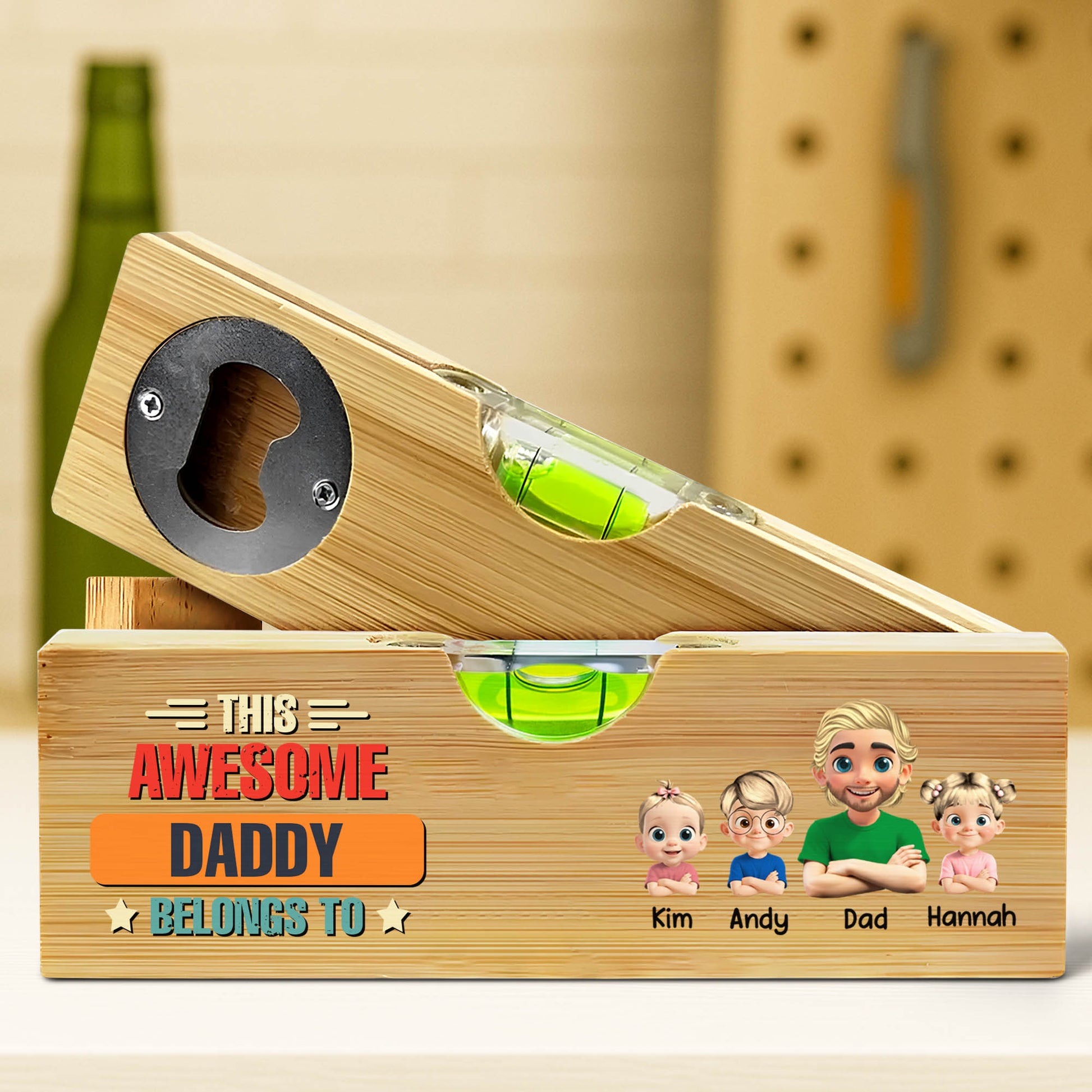 This Awesome Daddy Belongs To, Cartoon Family, Spirit Level, Bottle Opener