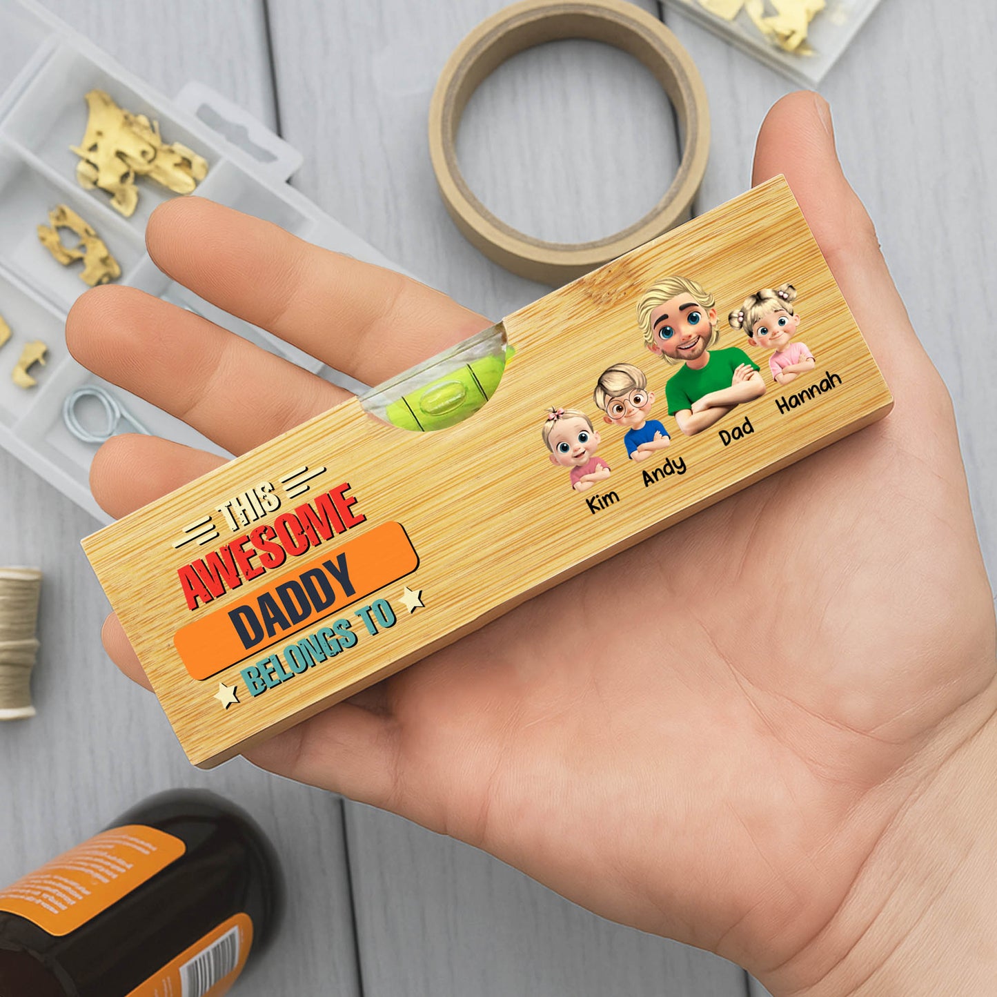 This Awesome Daddy Belongs To, Cartoon Family, Spirit Level, Bottle Opener