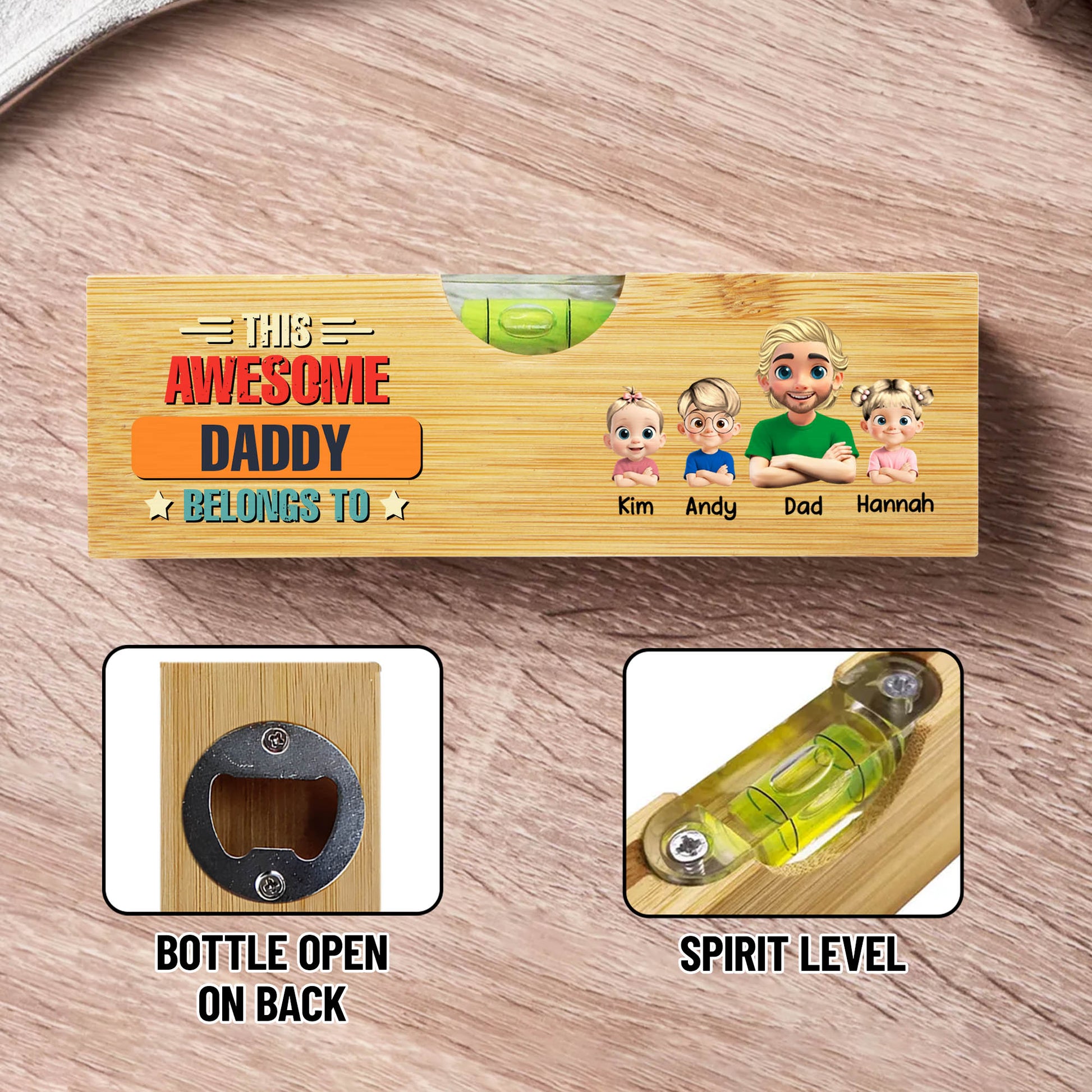This Awesome Daddy Belongs To, Cartoon Family, Spirit Level, Bottle Opener