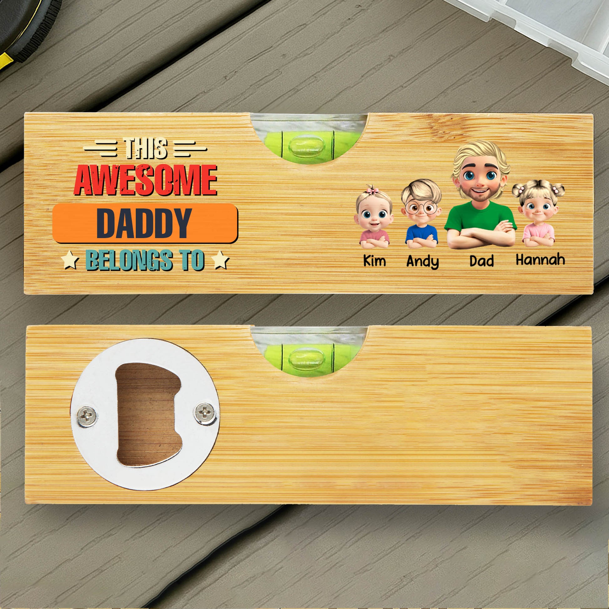 This Awesome Daddy Belongs To, Cartoon Family, Spirit Level, Bottle Opener