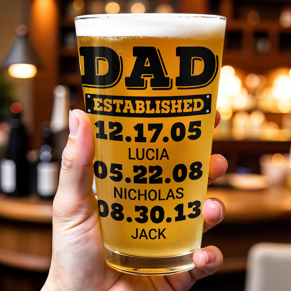 Dad Established Dates Personalized Beer Glass