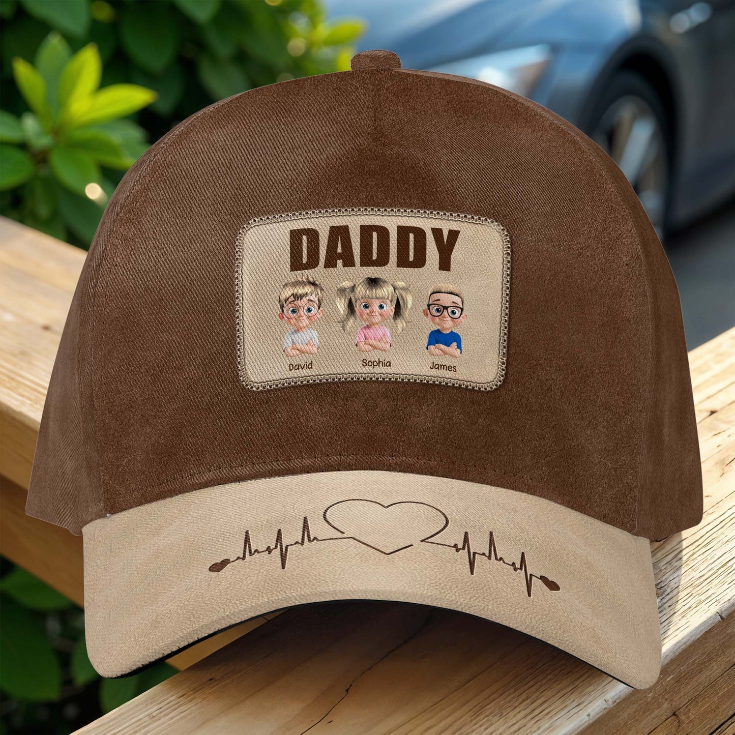 Classic Cap With Portrait Patch And Heartbeat Design
