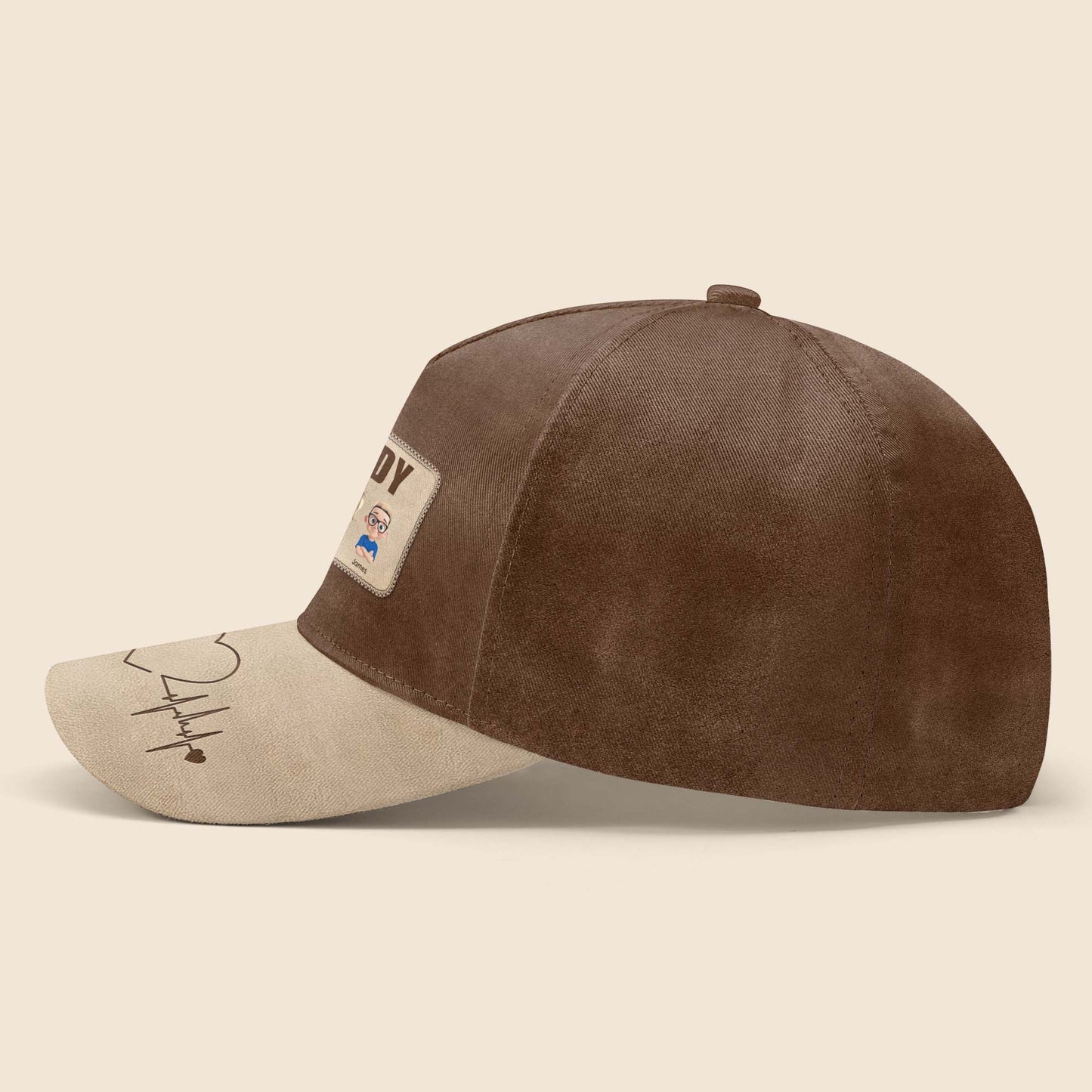 Classic Cap With Portrait Patch And Heartbeat Design