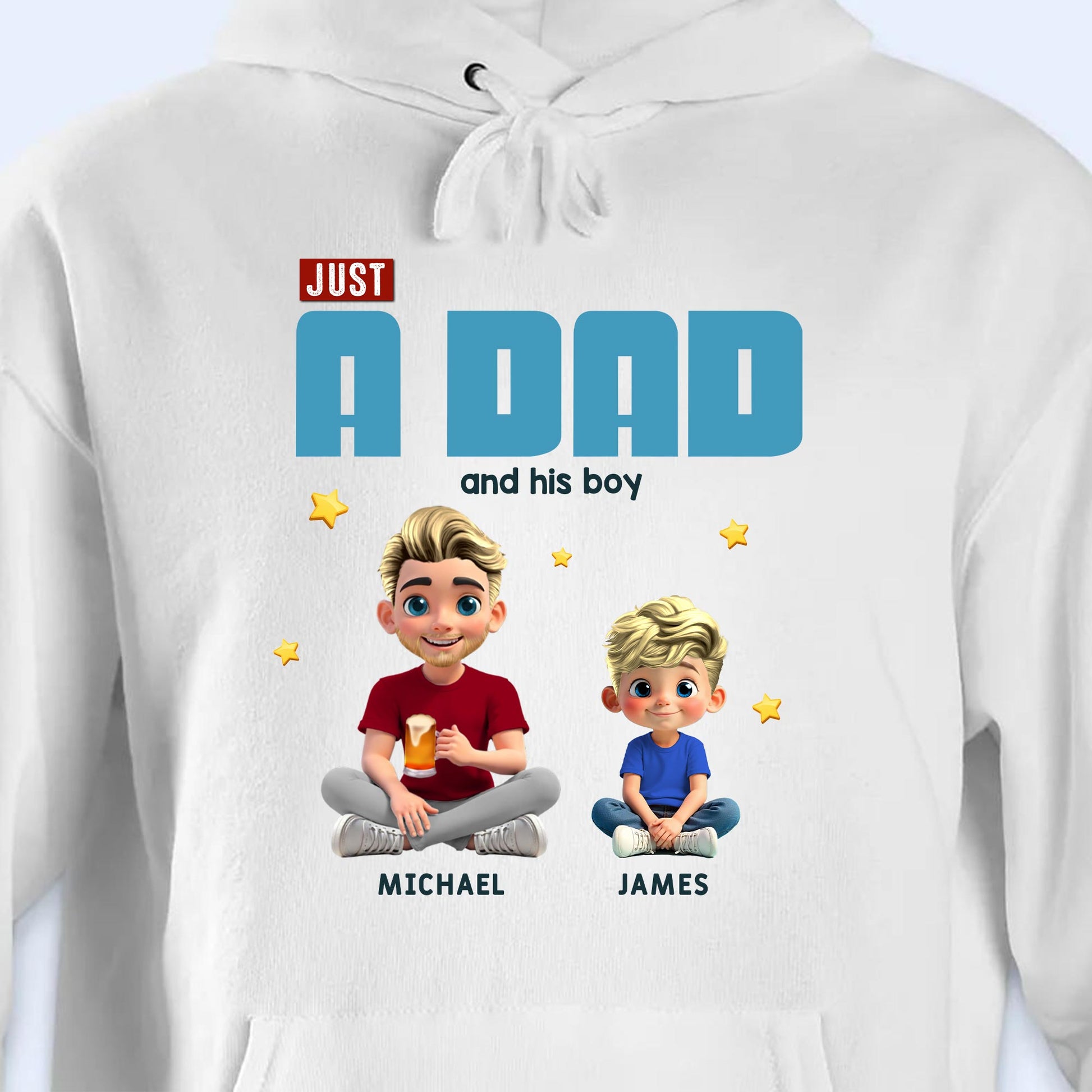 Just A Dad And His Boy, Text Design and Cartoon Figures