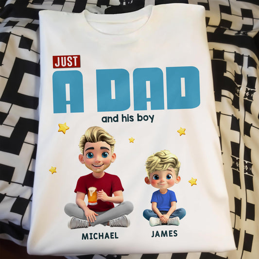 Just A Dad And His Boy, Text Design and Cartoon Figures