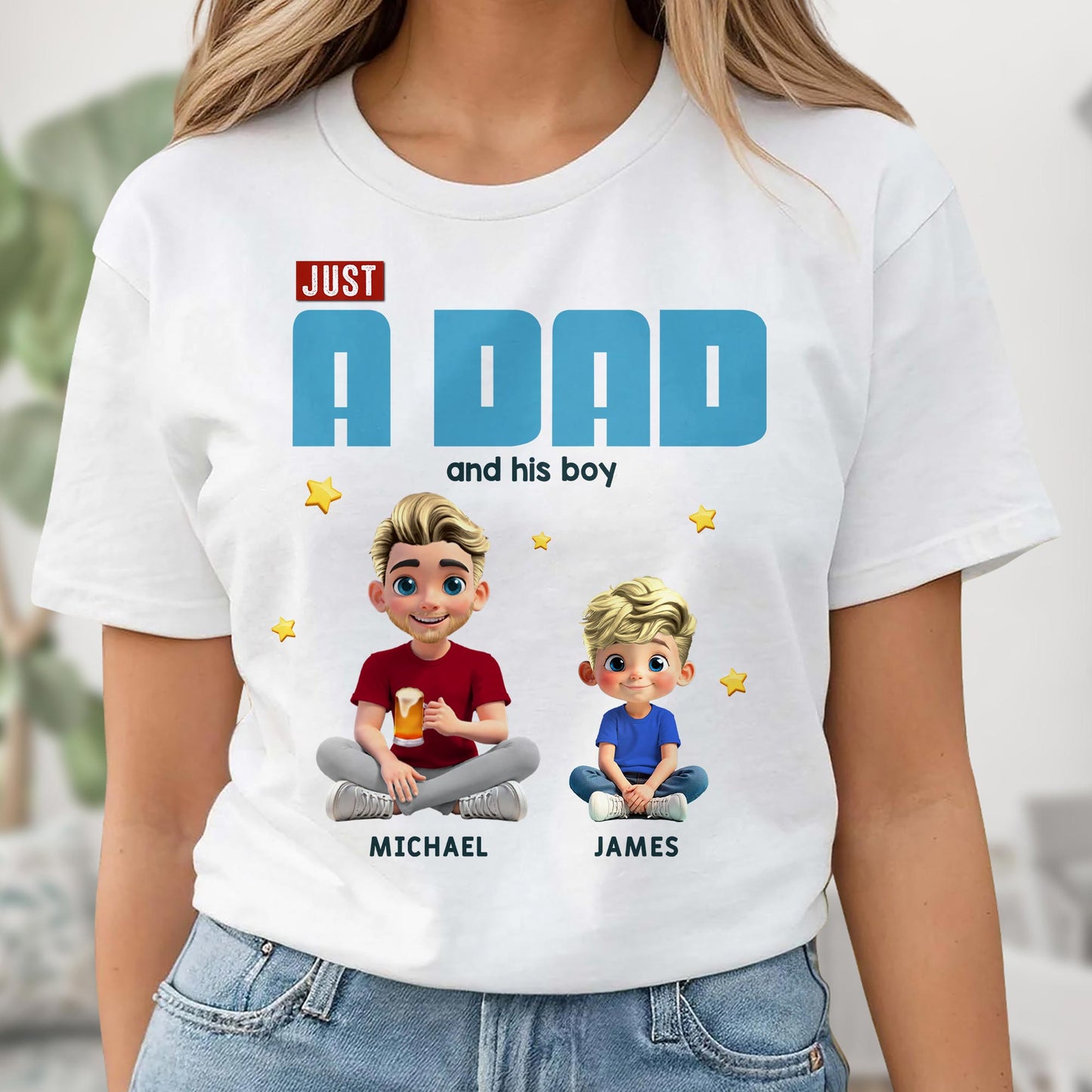 Just A Dad And His Boy, Text Design and Cartoon Figures