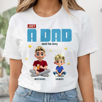 Just A Dad And His Boy, Text Design and Cartoon Figures
