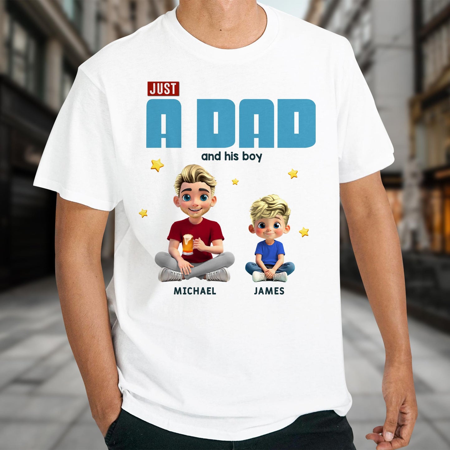 Just A Dad And His Boy, Text Design and Cartoon Figures