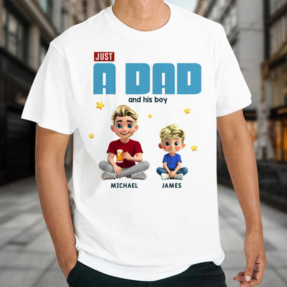 Just A Dad And His Boy, Text Design and Cartoon Figures