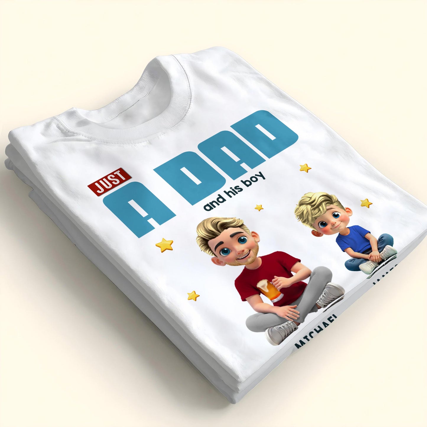 Just A Dad And His Boy, Text Design and Cartoon Figures