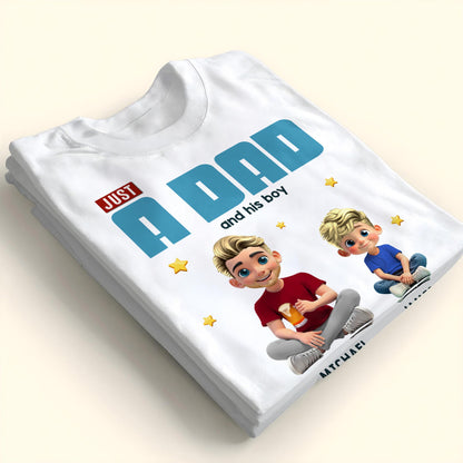 Just A Dad And His Boy, Text Design and Cartoon Figures