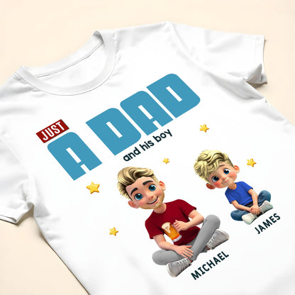 Just A Dad And His Boy, Text Design and Cartoon Figures