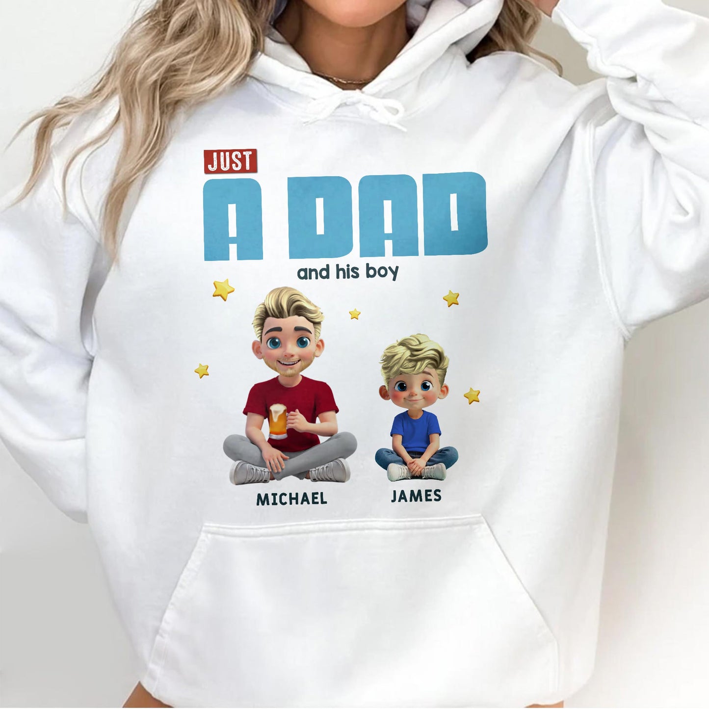 Just A Dad And His Boy, Text Design and Cartoon Figures