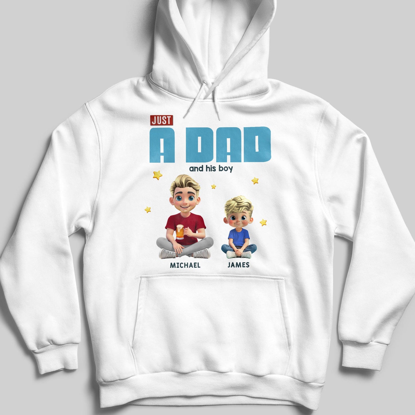 Just A Dad And His Boy, Text Design and Cartoon Figures