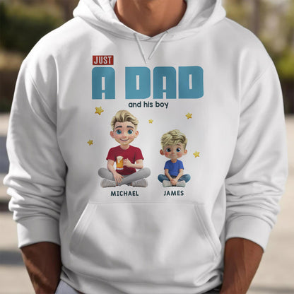 Just A Dad And His Boy, Text Design and Cartoon Figures