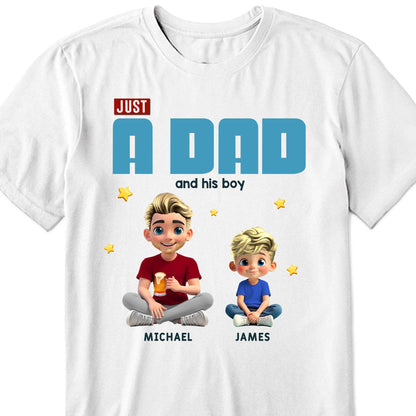 Just A Dad And His Boy, Text Design and Cartoon Figures
