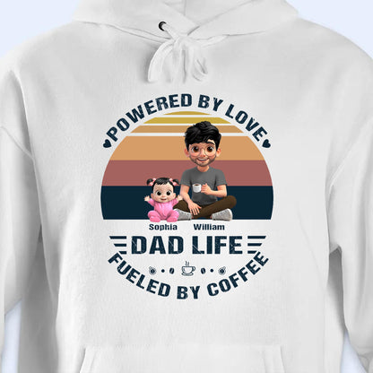Powered By Love, Dad Life Fueled By Coffee, Cartoon Characters