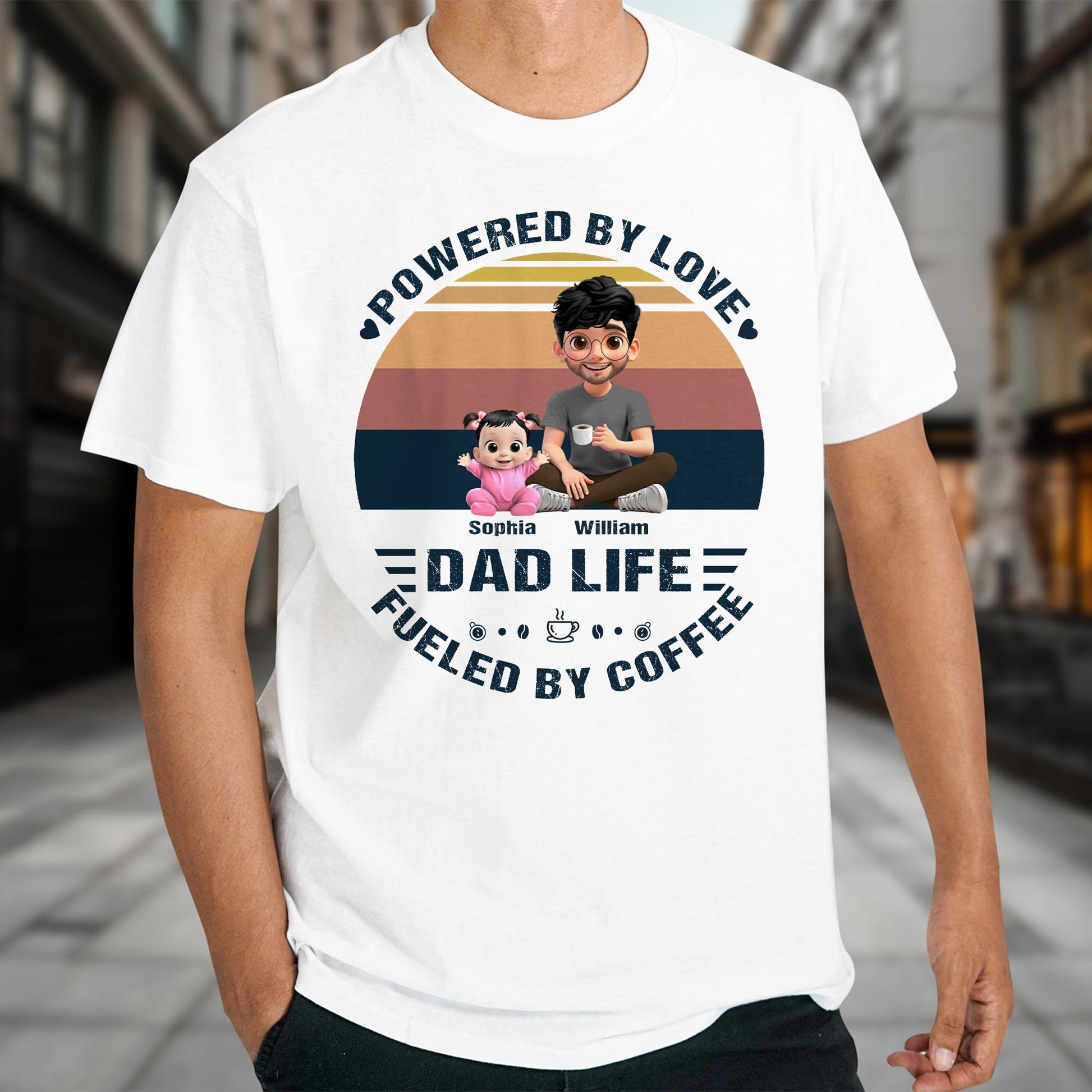 Powered By Love, Dad Life Fueled By Coffee, Cartoon Characters