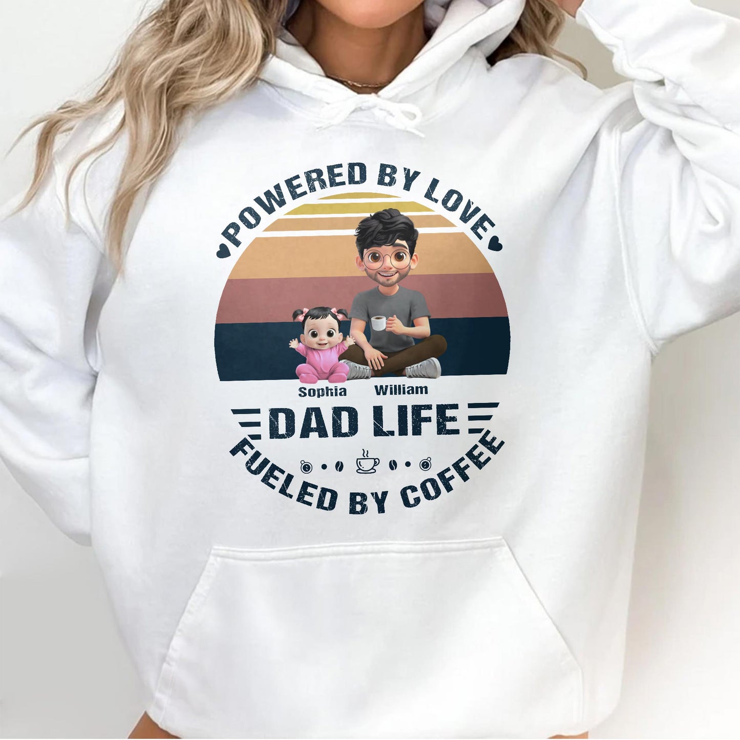Powered By Love, Dad Life Fueled By Coffee, Cartoon Characters