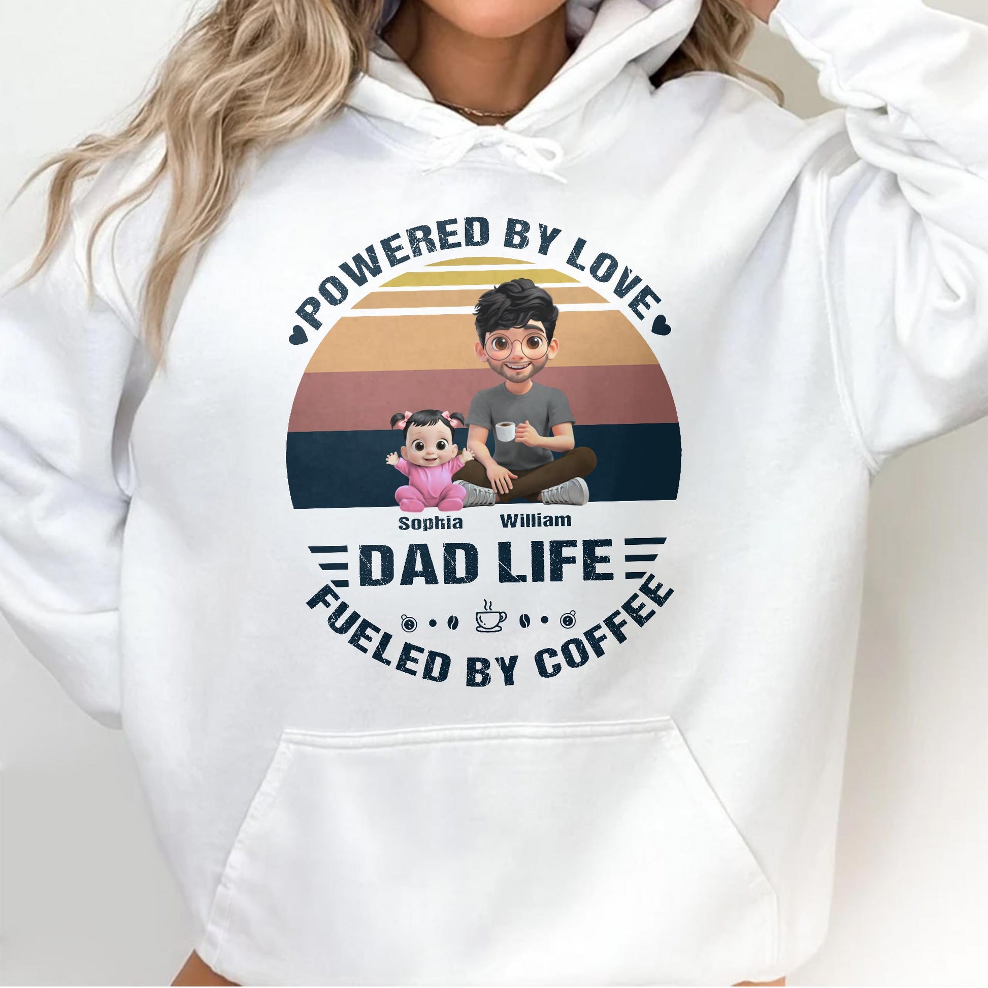 Powered By Love, Dad Life Fueled By Coffee, Cartoon Characters
