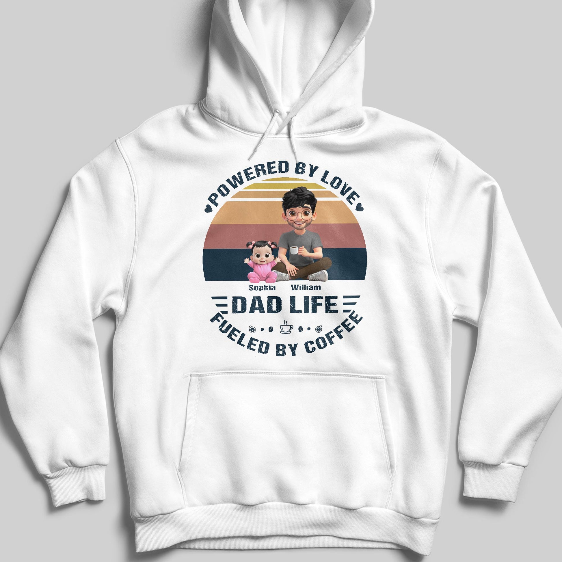 Powered By Love, Dad Life Fueled By Coffee, Cartoon Characters