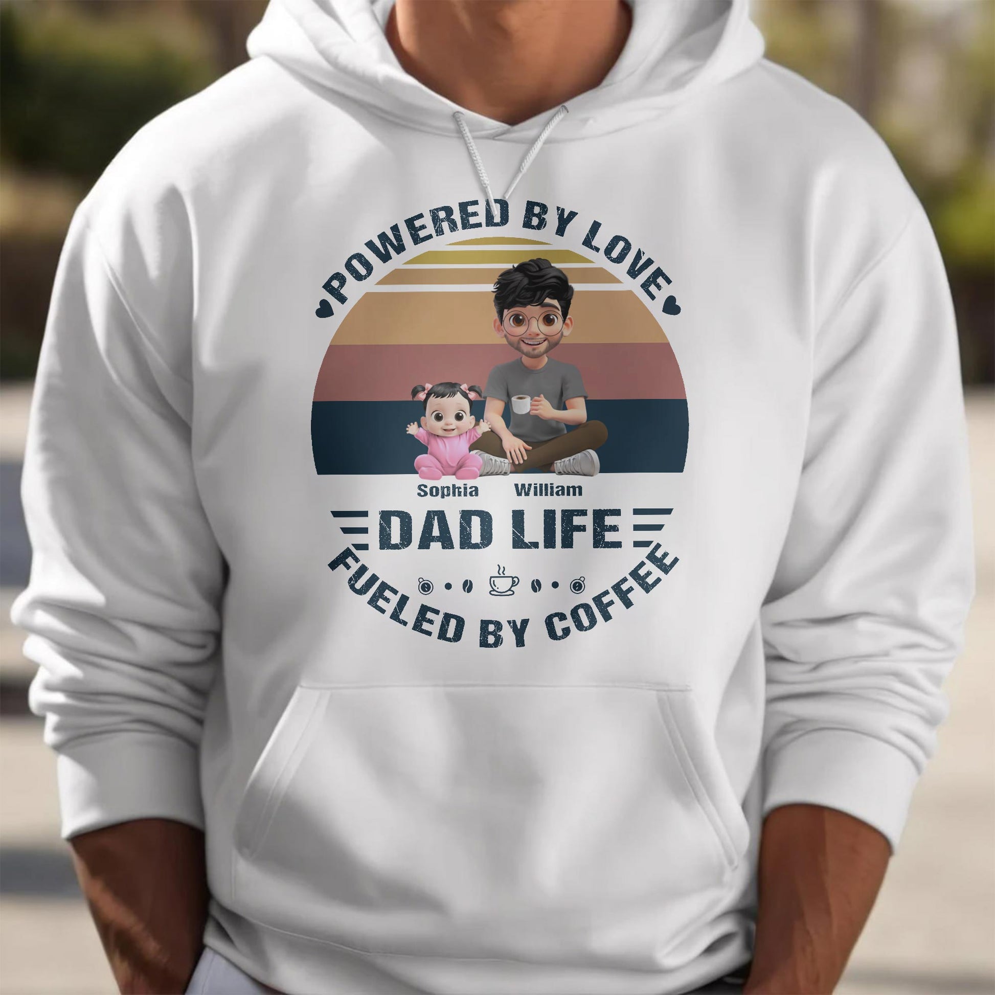 Powered By Love, Dad Life Fueled By Coffee, Cartoon Characters