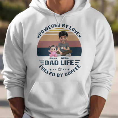 Powered By Love, Dad Life Fueled By Coffee, Cartoon Characters