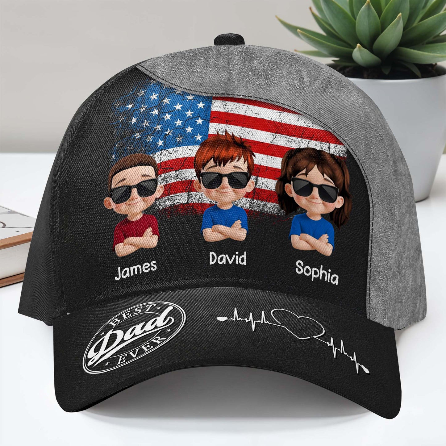 Best Dad Ever, American Flag and Cartoon Children