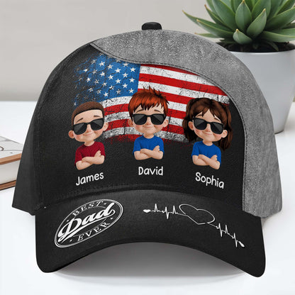 Best Dad Ever, American Flag and Cartoon Children