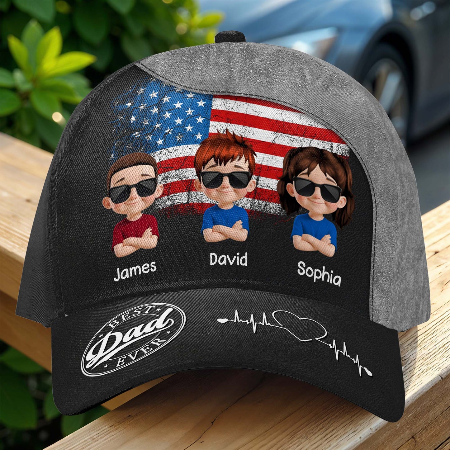 Best Dad Ever, American Flag and Cartoon Children