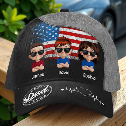 Best Dad Ever, American Flag and Cartoon Children