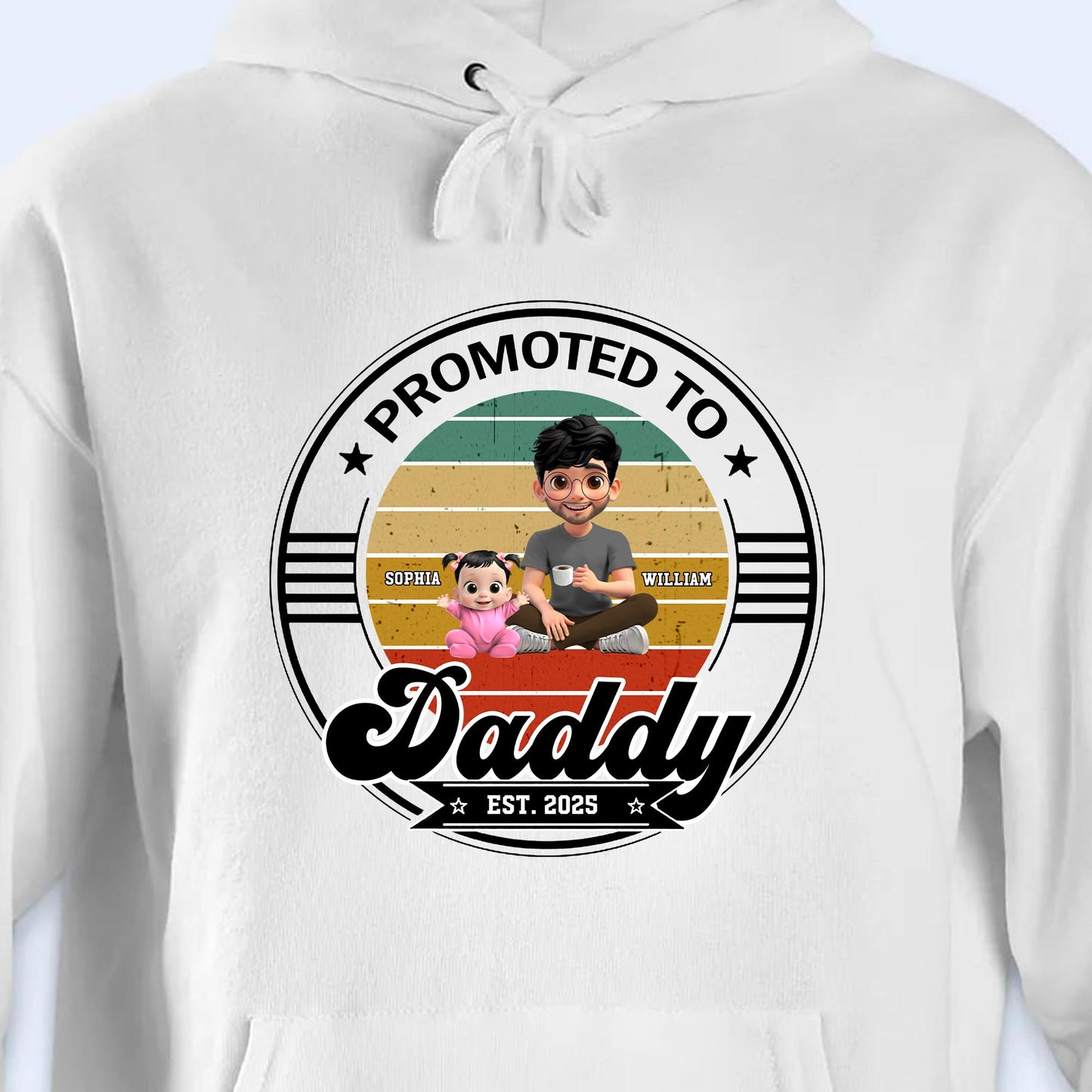 Promoted To Daddy Est. 2025, Man Sitting With Baby And Stars