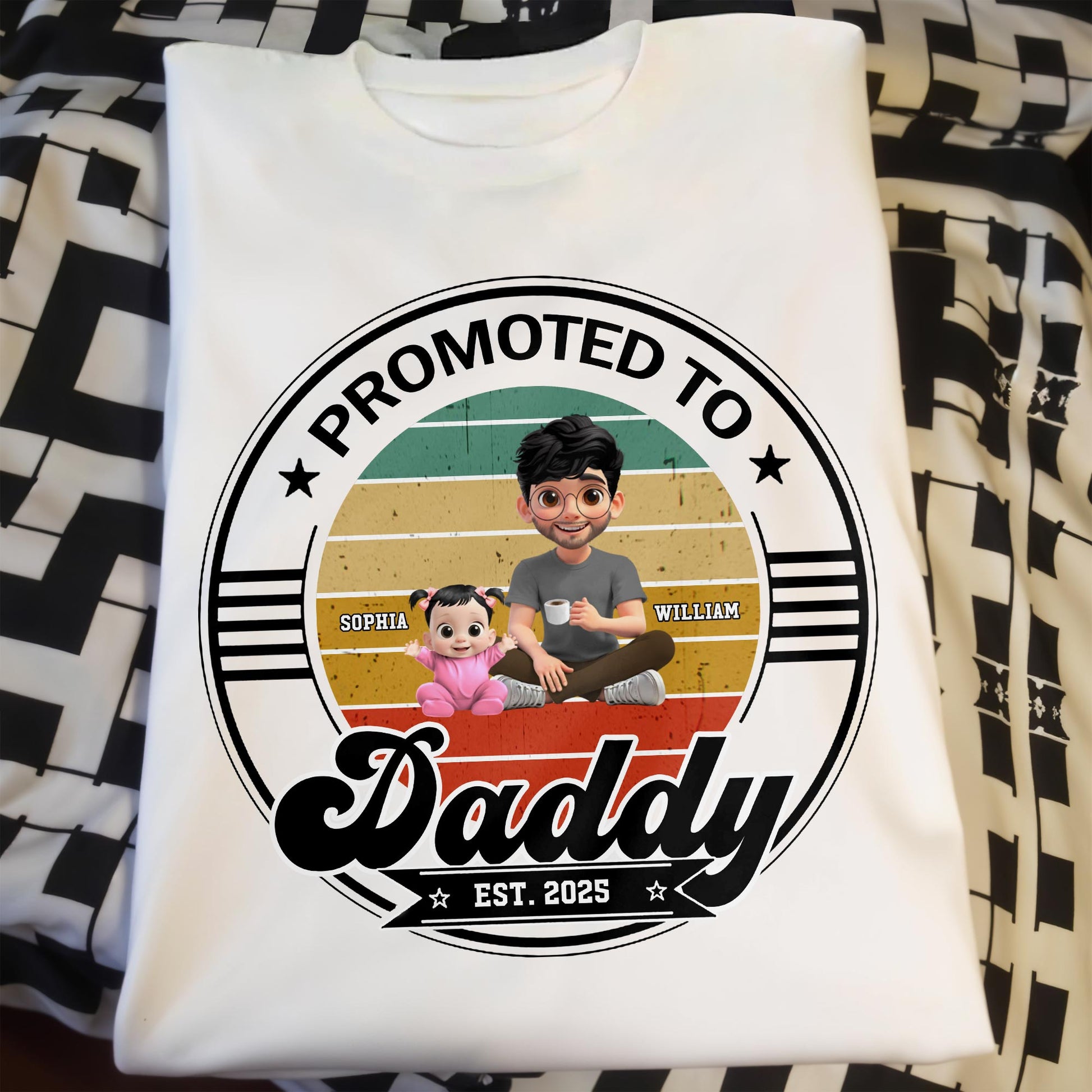 Promoted To Daddy Est. 2025, Man Sitting With Baby And Stars