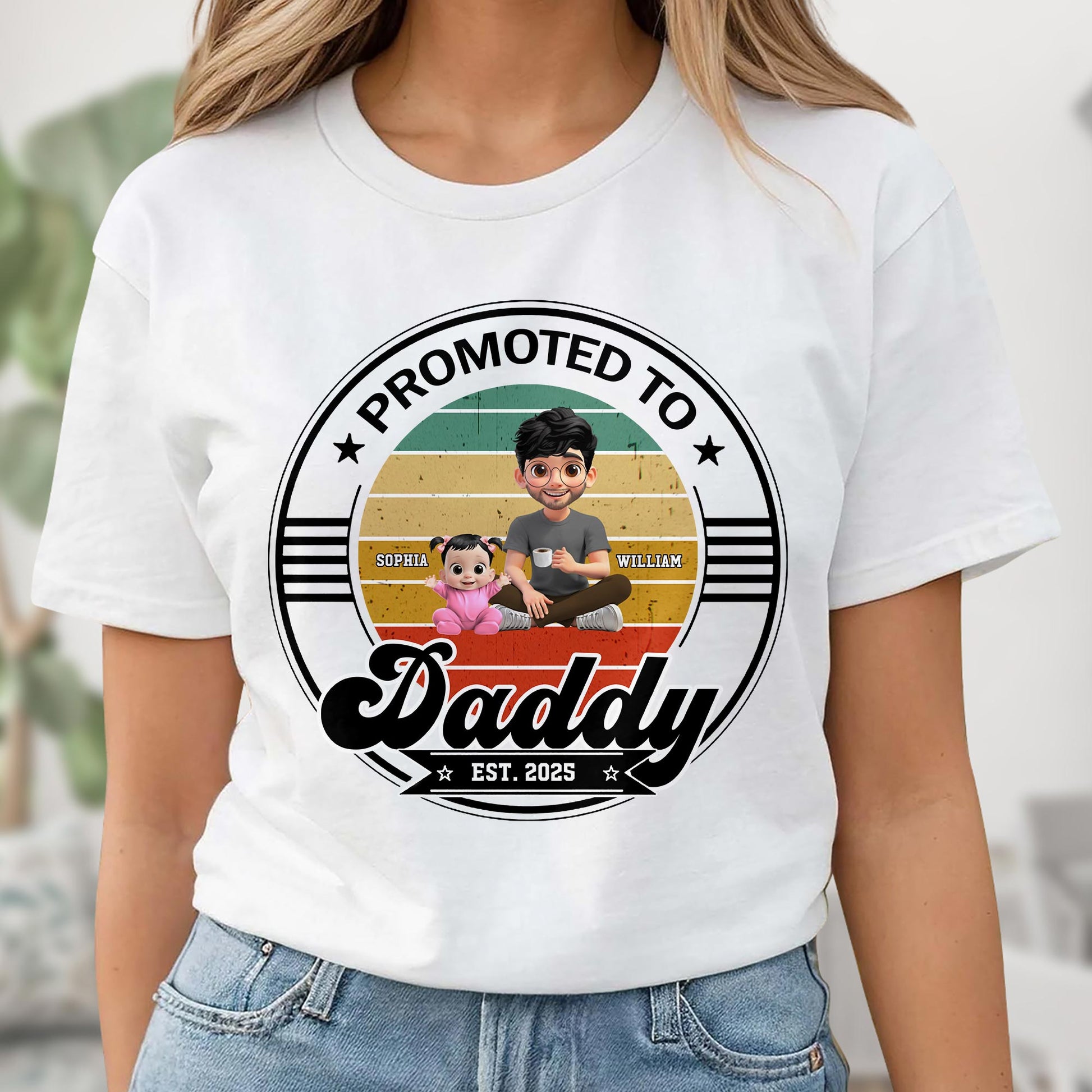 Promoted To Daddy Est. 2025, Man Sitting With Baby And Stars