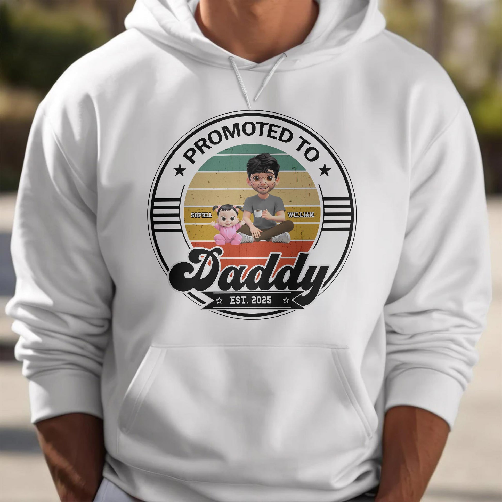 Promoted To Daddy Est. 2025, Man Sitting With Baby And Stars