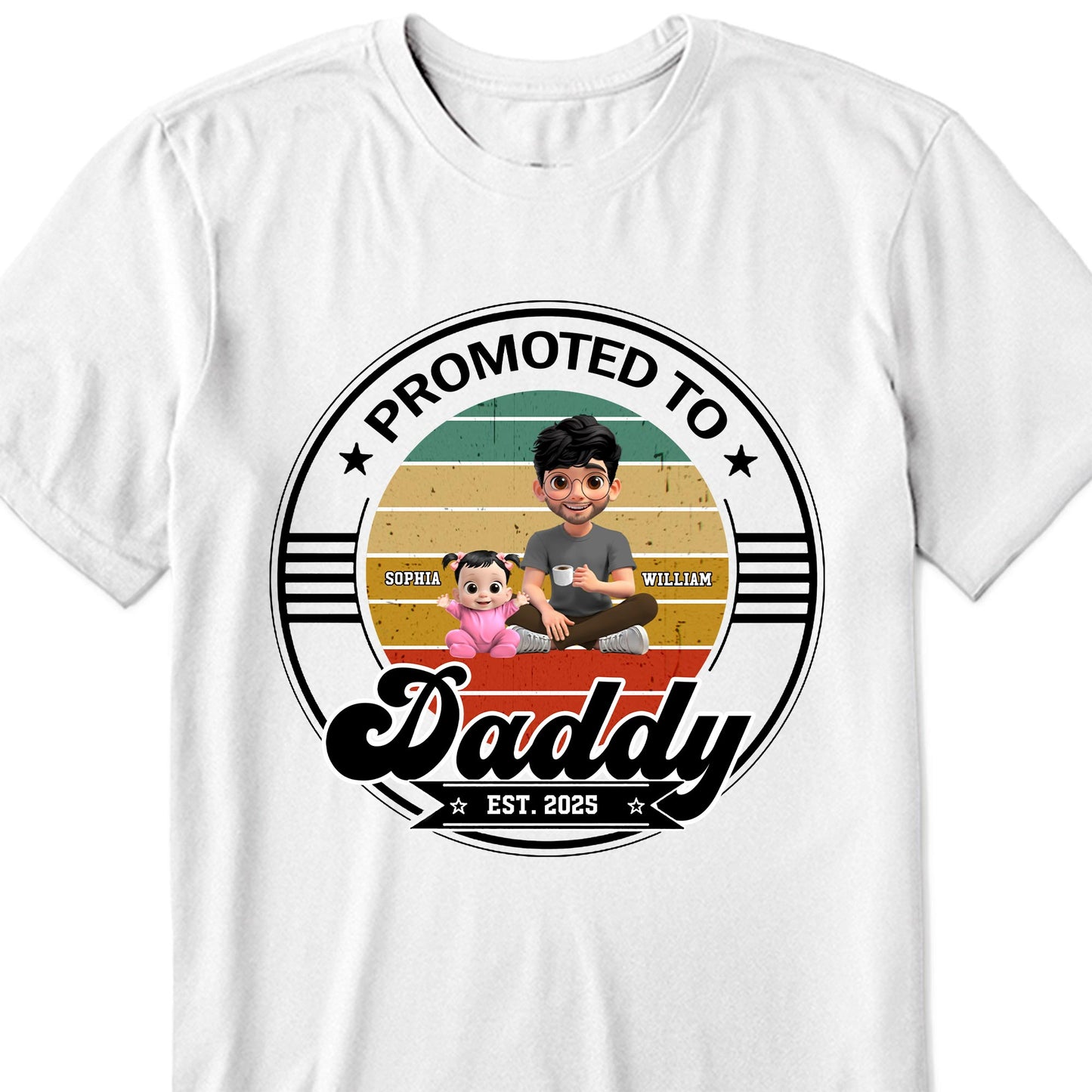 Promoted To Daddy Est. 2025, Man Sitting With Baby And Stars