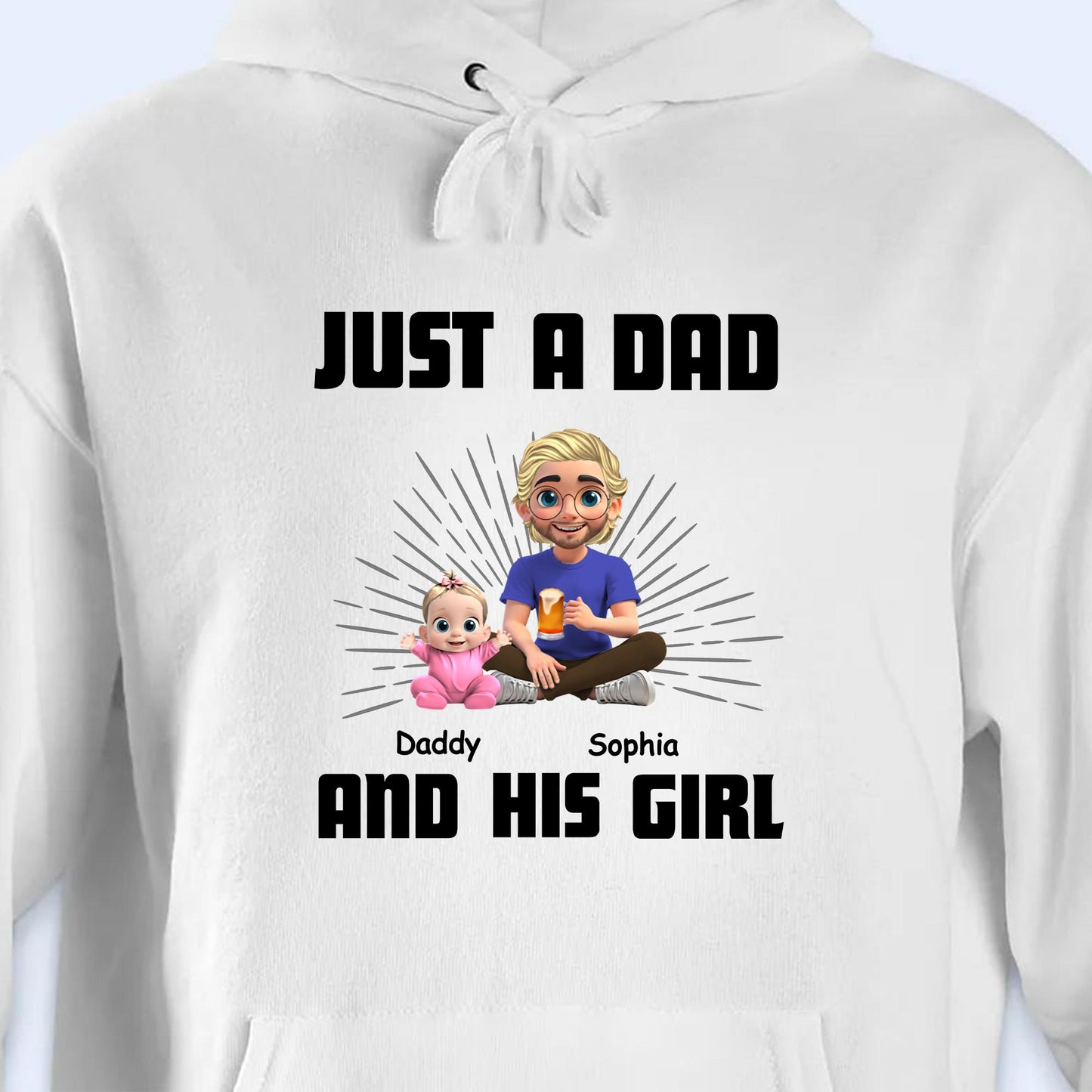 Juste un papa et sa fille, papa et sa fille de dessin animé - T-shirt unisexe personnalisé, sweat à capuche - DAD057_WBAS