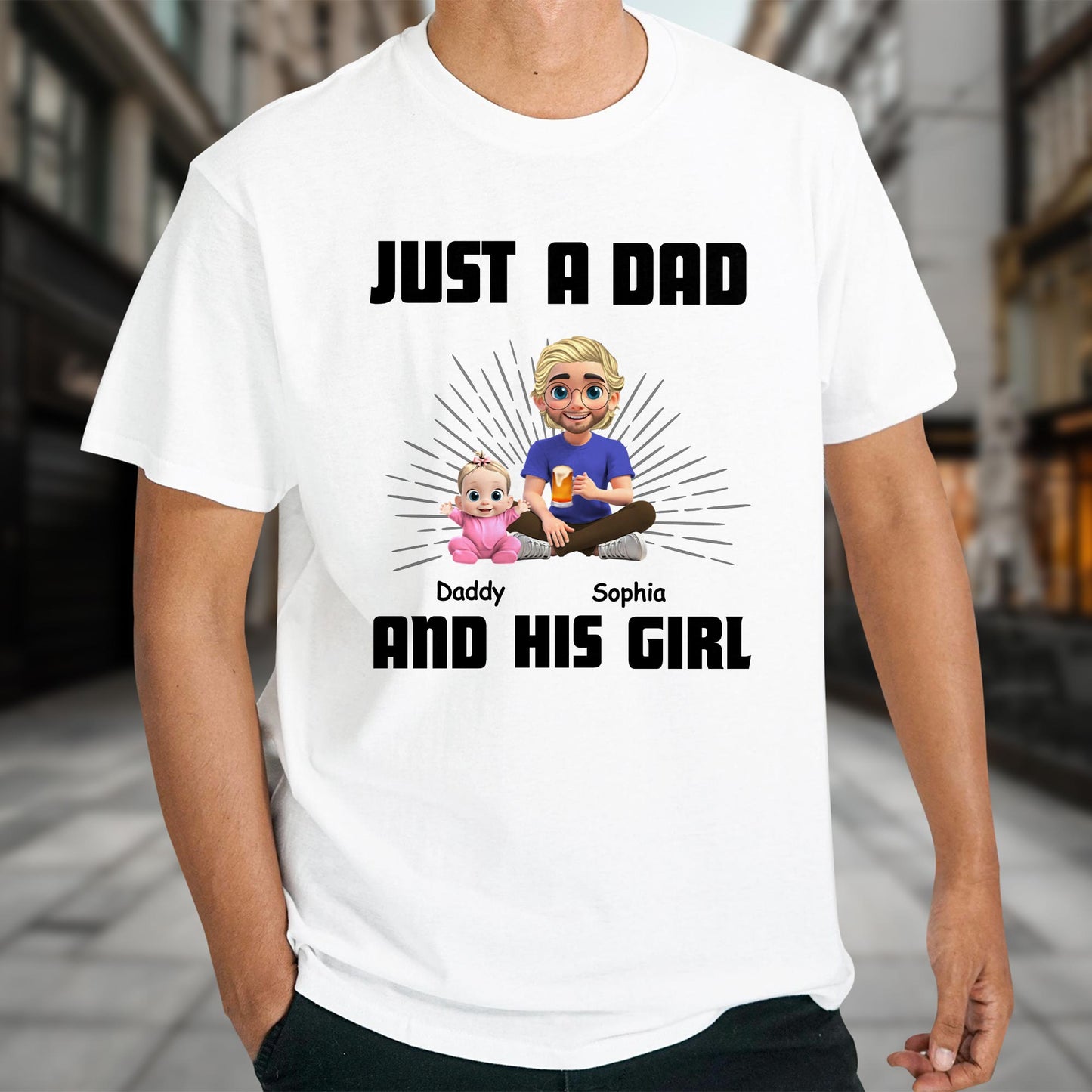 Juste un papa et sa fille, papa et sa fille de dessin animé - T-shirt unisexe personnalisé, sweat à capuche - DAD057_WBAS
