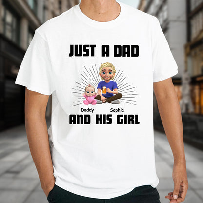 Juste un papa et sa fille, papa et sa fille de dessin animé - T-shirt unisexe personnalisé, sweat à capuche - DAD057_WBAS